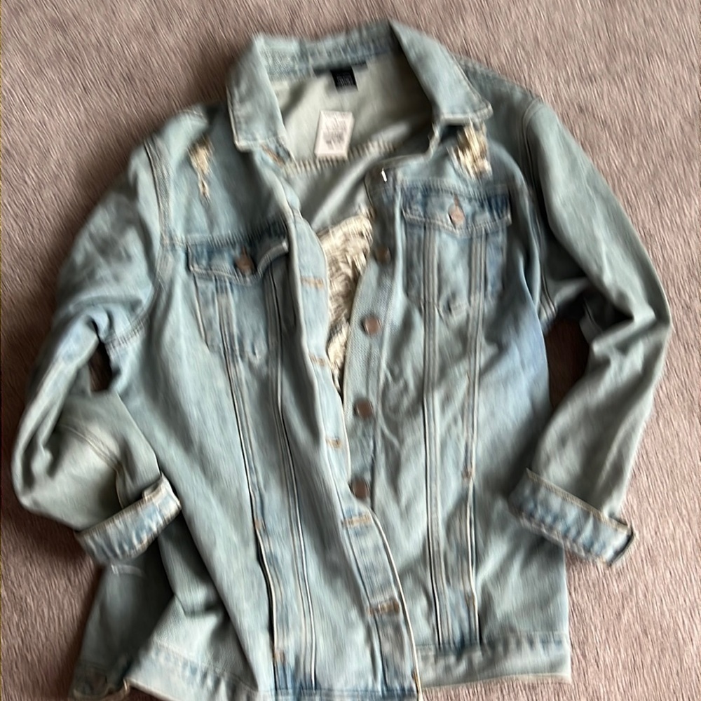 Ashly Stewart Distressed Light Blue Jean Jacket Size 14/16
